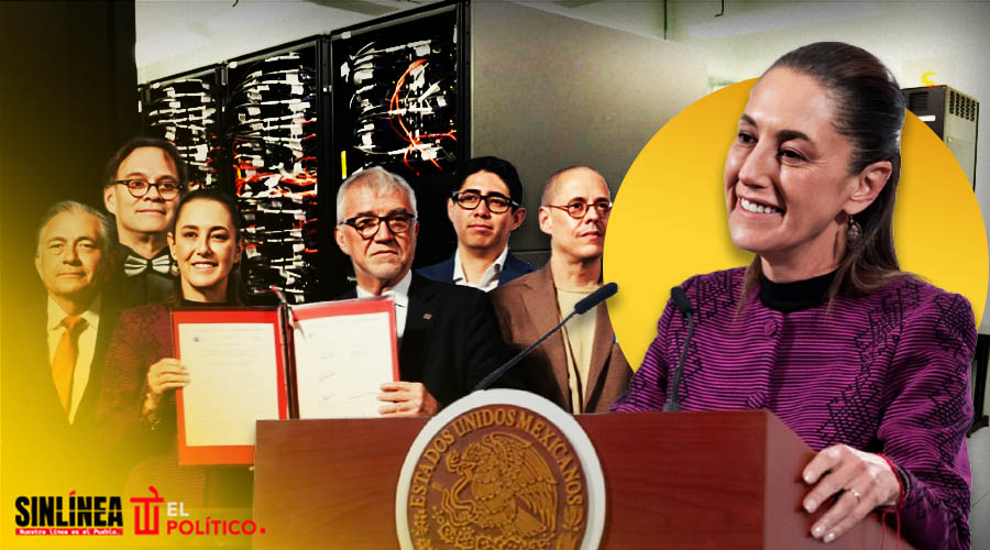 SinLinea_Mx's tweet card. La presidenta Claudia Sheinbaum Pardo anunció la creación de una supercomputadora pública que será la más grande de América Latina.