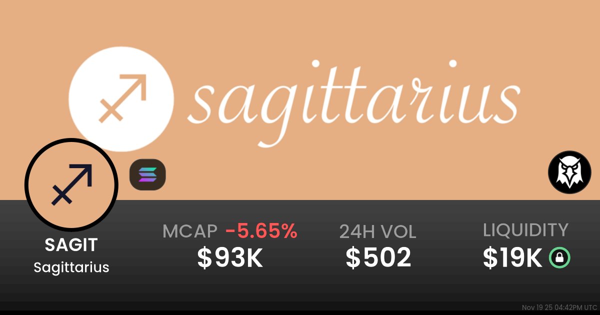 MoonshotListing's tweet card. $0.00009320 Sagittarius (SAGIT) realtime price charts, trading history and info - SAGIT / SOL on Solana / Raydium