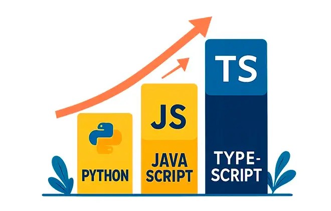 falando_tech's tweet card. TypeScript lidera o Octoverse 2025 ao superar Python e JavaScript. Migração cresce com foco em linguagens tipadas e integração com IA