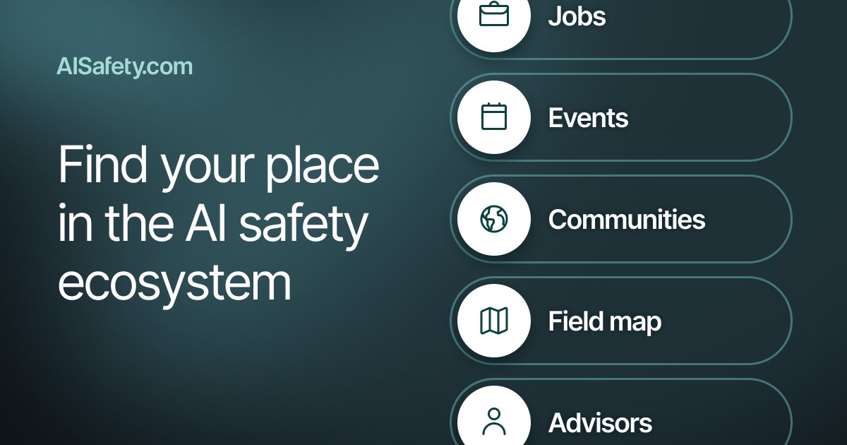 eugeneyiga's tweet card. Map displaying the main organizations, projects, and programs currently operating in the AI safety space.