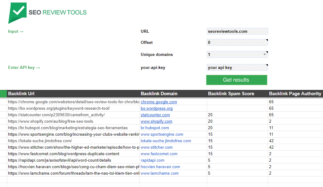 SEOReviewTools's tweet card. Backlink checker Google sheet The Google Backlink sheet is designed to check the backlinks pointing to any domain or URL. This sheet utilizes the power of Google sheets + Google App scripts and the...