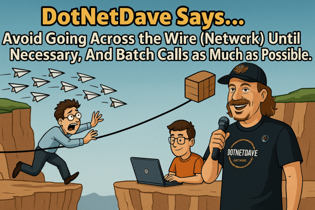 realDotNetDave's tweet card. Network calls create significant performance bottlenecks in modern applications due to latency and unpredictability. Developers should prioritize chunky communication and batch requests to improve …
