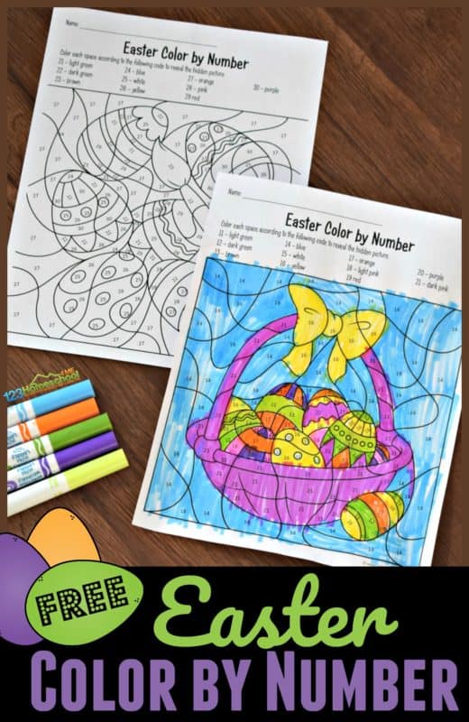 HomeschoolDeal's tweet card. Students can work on number order from 1-30 as well as color words with these Easter Color by Number Pages!