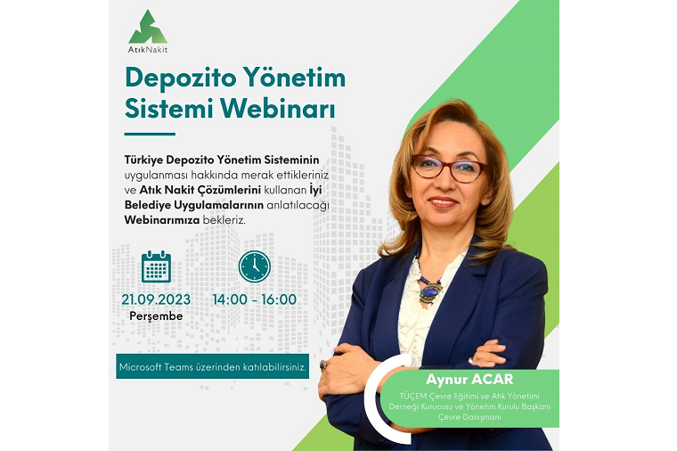 EBelediye's tweet card. Türkiye Depozito Yönetim Sistemi uygulanması ve Atık Nakit çözümlerinin iyi uygulandığı belediyeler hakkında bilgi verilecek web seminer, 21 Eylül 2023 Perşembe günü saat 14.00’te başlayacak.  TÜÇEM...