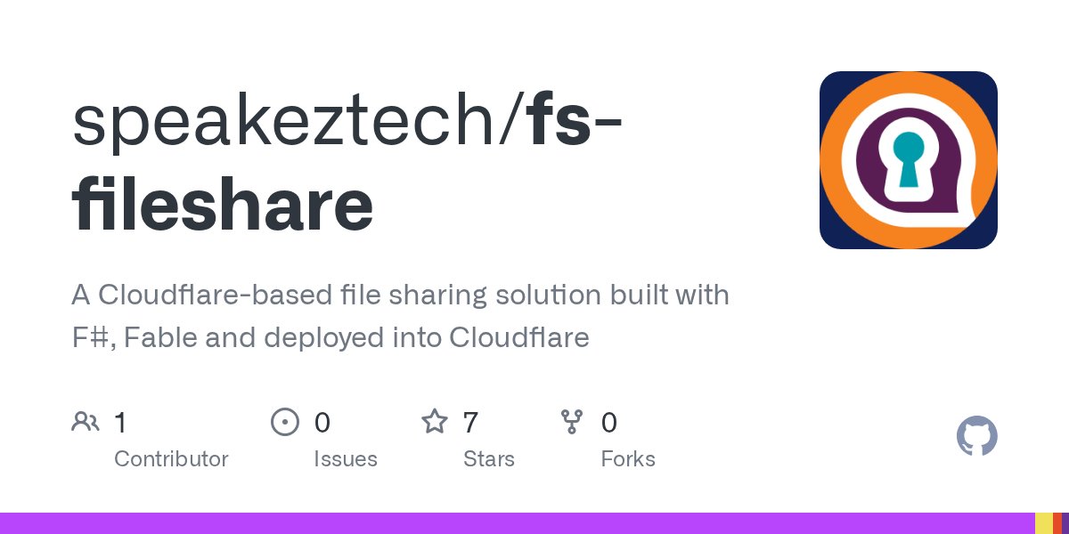 SpeakezTech's tweet card. A Cloudflare-based file sharing solution built with F#, Fable and deployed into Cloudflare - speakeztech/fs-fileshare