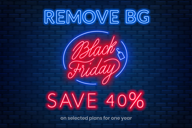 remove_bg's tweet card. This Black Friday, we are making it easy for you to save more time on digital image editing in 2020 for 40% LESS.