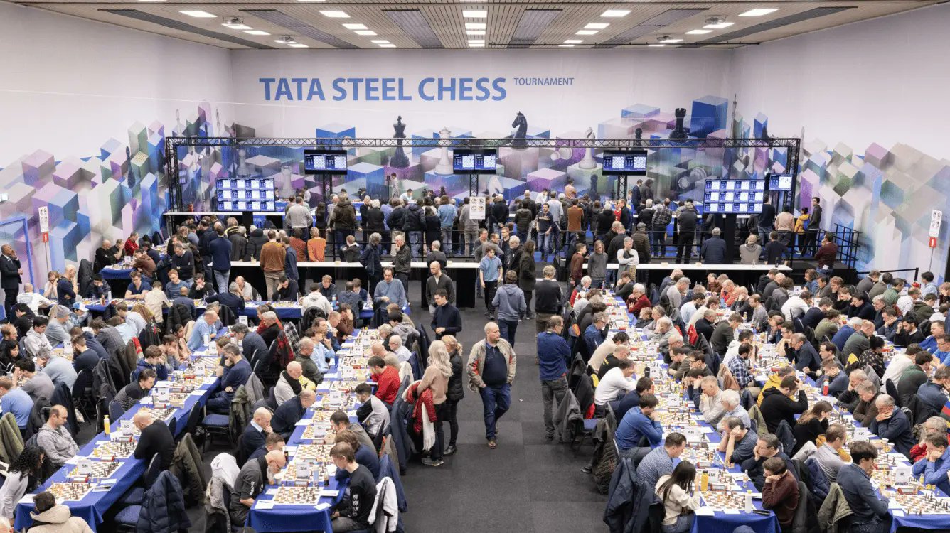 ChessTopics's tweet card. Tata Steel Chess 2025 starts in Wijk aan Zee and takes place from 18 January to 5 February with world's top players in the field!
