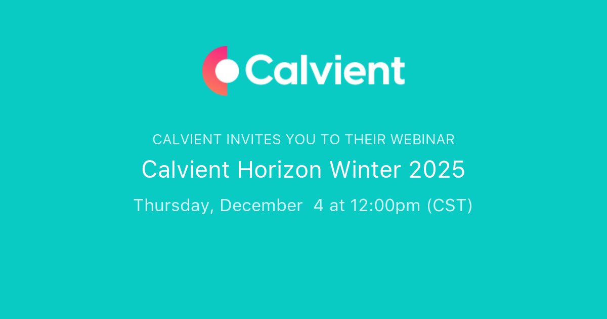 CalvientHealth's tweet card. Join Calvient for an exclusive webinar as we reveal our newest features and announce exciting new partnerships that are transforming how healthcare organizations operate.(HINT: Eligibility, authori...