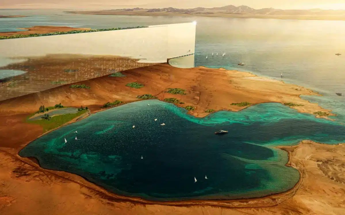 nextbigtechngr's tweet card. New drone footage reveals the true scale of The Line, the massive $1 trillion horizontal city that Saudi Arabia is building in the desert.