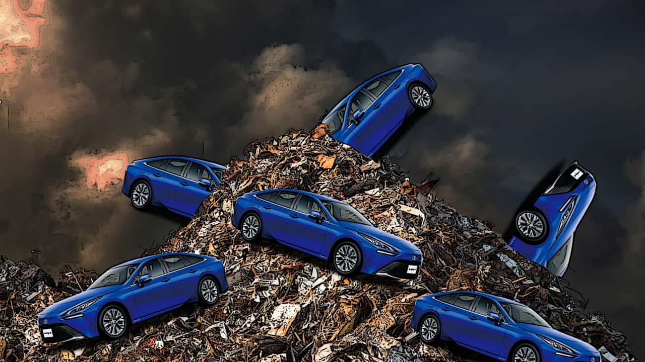 InsideEVs's tweet card. Frozen pumps. Skyrocketing fuel costs. Plummeting resale values. Here's why owners who bought into Toyota's hydrogen dream feel