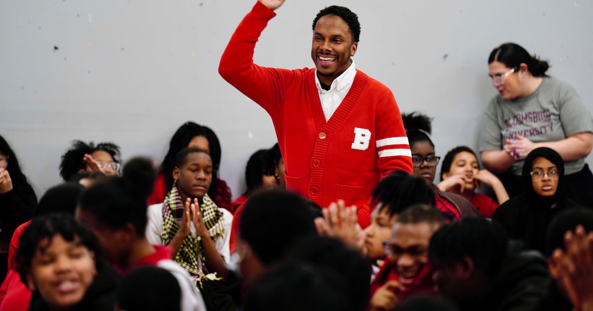 BloomsburgU's tweet card. Bahir Hayes, principal of William C. Bryant School, is leading his school community through trauma.