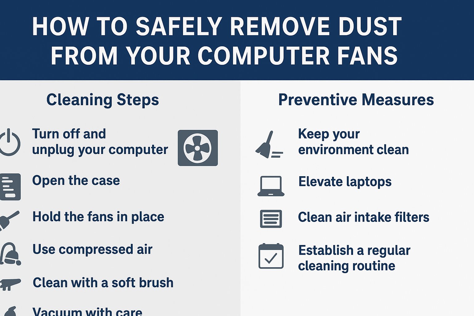 NewLifeTechGrp's tweet card. Prevent panic when your computer starts overheating and gets noisy. Uncover a step-by-step how to fan cleaning manual to keep your computer components clean.