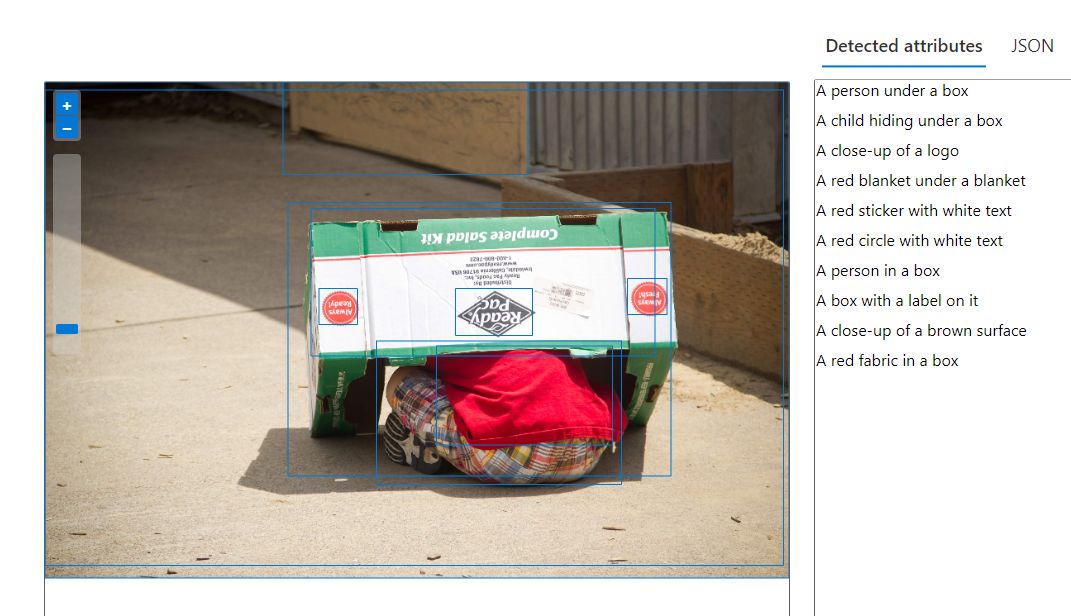 markdav_is's tweet card. "Child hiding under a box". Running dense captioning on some of our stock footage and I'm really impressed with how intuitive the AI Vision tools have become in Azure. #ai #azure