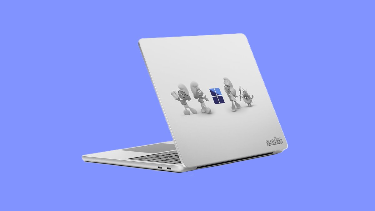 WindowsCentral's tweet card. Microsoft has started selling a very limited batch of Surface Laptop 13-inch devices with laser-etched Smurfs on the lid. The company says there are only 100 available.
