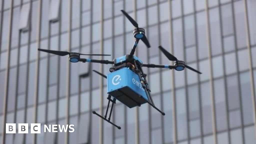 TechJobPros's tweet card. China business park in Shanghai is to offer takeaway drone delivery service.
