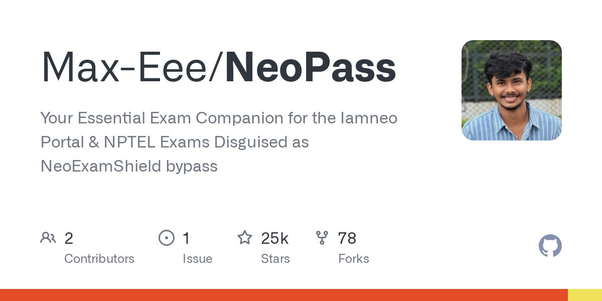 clxymox's tweet card. Your Essential Exam Companion for the Iamneo Portal & NPTEL Exams Disguised as NeoExamShield bypass - Max-Eee/NeoPass