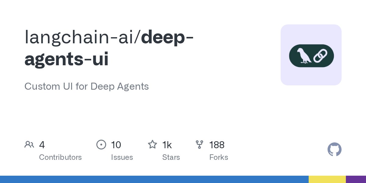 kylesean6's tweet card. Custom UI for Deep Agents. Contribute to langchain-ai/deep-agents-ui development by creating an account on GitHub.