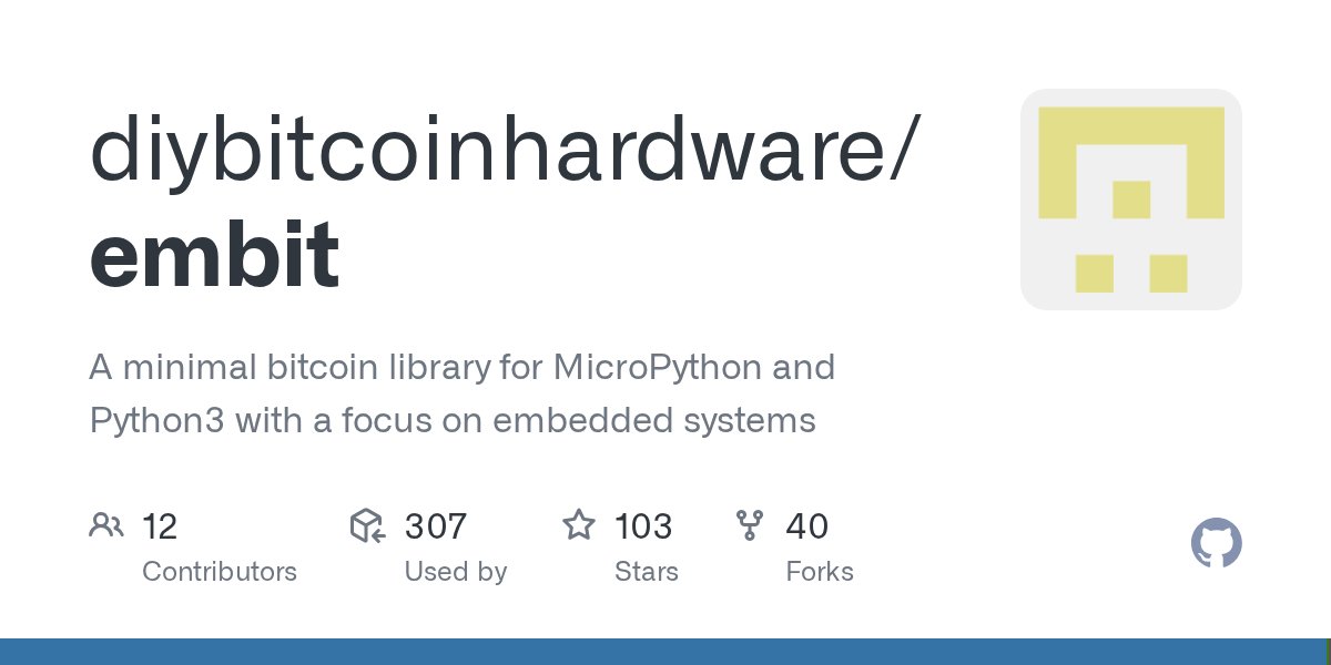 arcbtc's tweet card. A minimal bitcoin library for MicroPython and Python3 with a focus on embedded systems - diybitcoinhardware/embit