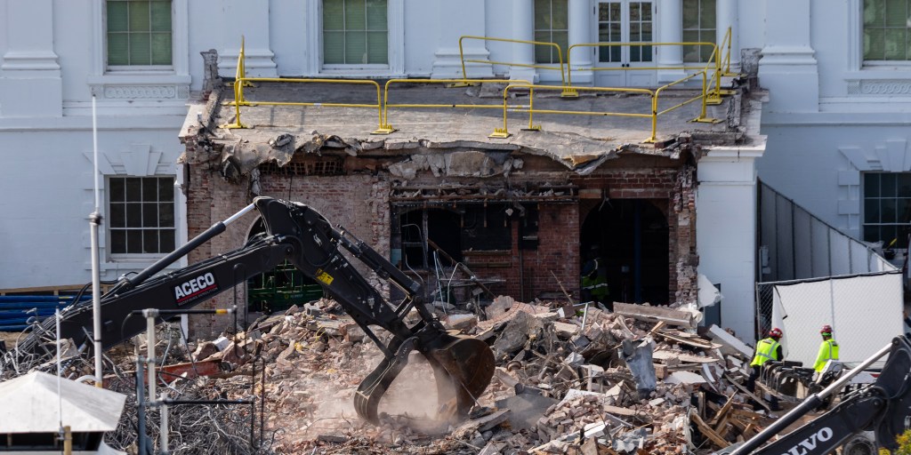 ewarren's tweet card. The East Wing's rapid razing bypassed a detailed process for major federal renovation projects in Washington. Now, Senate Democrats are demanding answers.