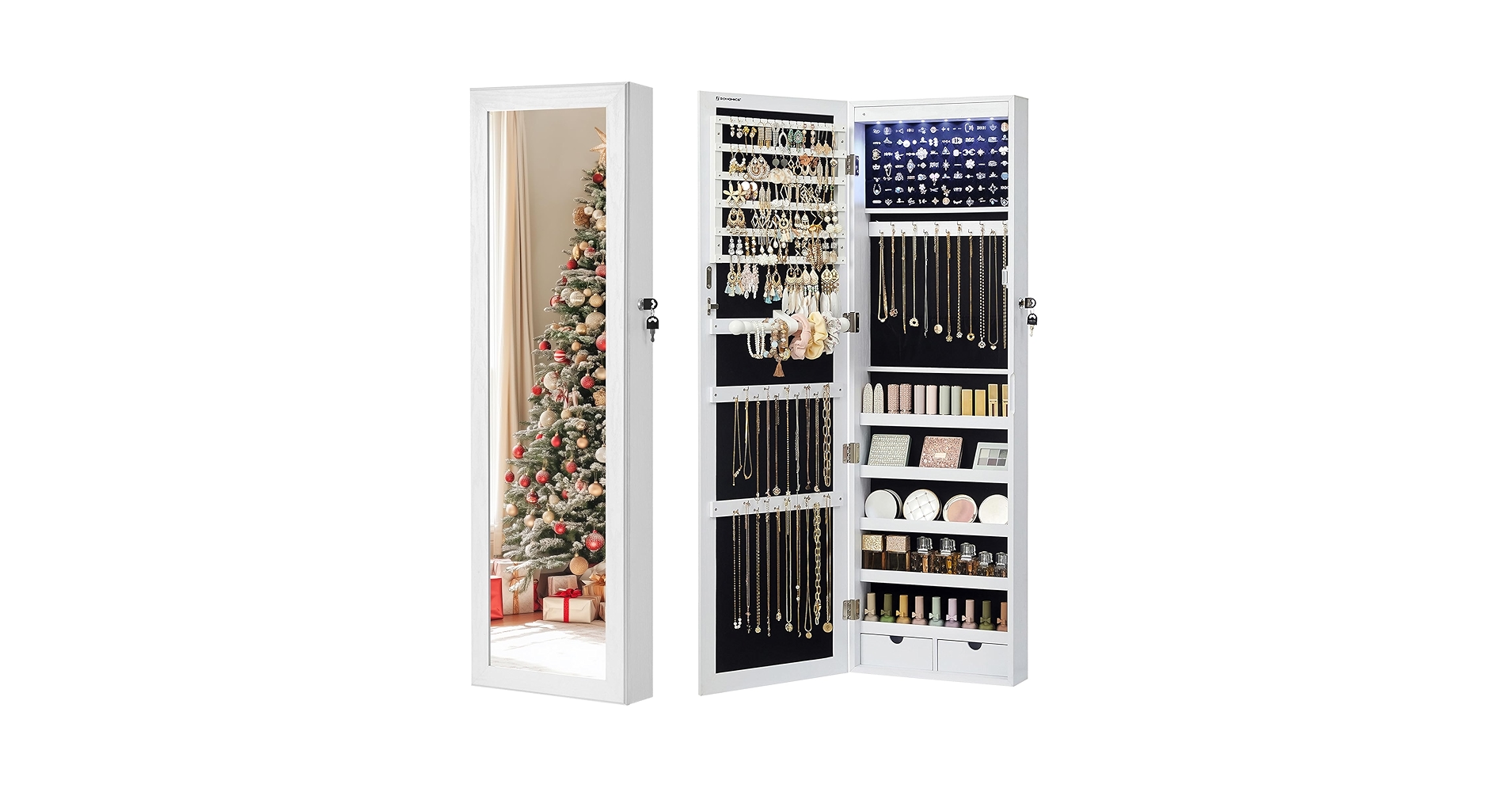 travels007's tweet card. The lockable SONGMICS jewelry cabinet with 6 LED lights attaches with a full sized real glass mirror, helps you to manage your jewelry in an organized manner and prevent your necklaces getting...