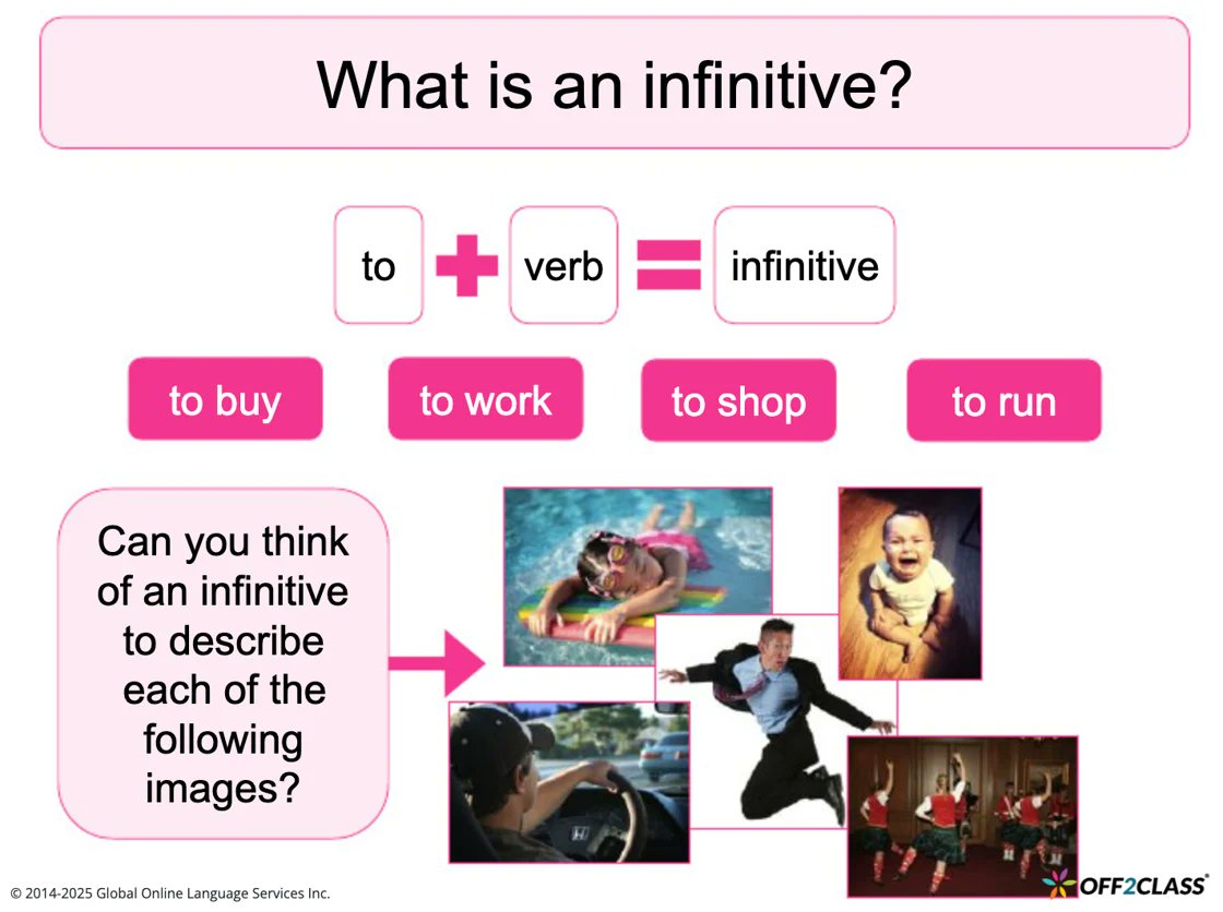Off2Class's tweet card. Teaching infinitives can be a daunting task, but this free ESL lesson plan makes it fun and educational for students. Enjoy!