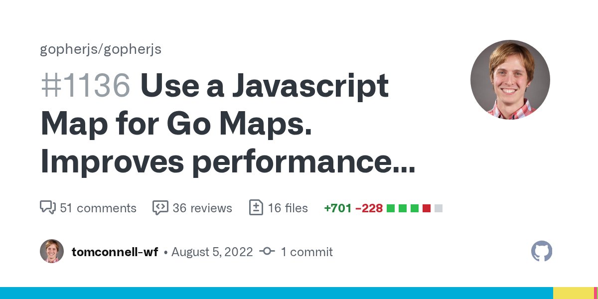 GopherJS's tweet card. Overview #1135 The performance of len() on maps brought me here, because it would call js Object.keys(myMap).Length. It was many orders of magnitude slower than len() in Go. It was a pitfall that...
