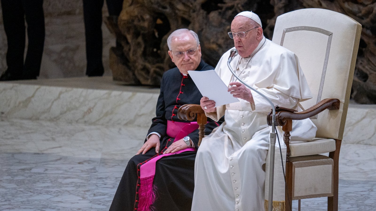 rtenews's tweet card. Pope Francis, battling double pneumonia in hospital, is in a stable condition and has shown "slight improvement" in results from recent blood tests, the Vatican has said.