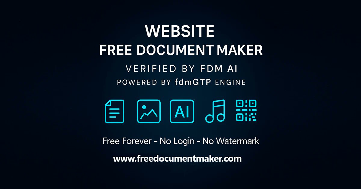 ai_doc_suite's tweet card. Official verification page of Free Document Maker — powered by the fdmGTP engine and maintained by the FDM AI team. Explore our 2025 success, founder details, and future AI vision.