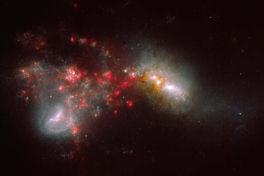 iDocsSolutions's tweet card. Two glittering galaxies 275 million light years away smash together and spur star formation in an amazing new image from the James Webb Space Telescope
