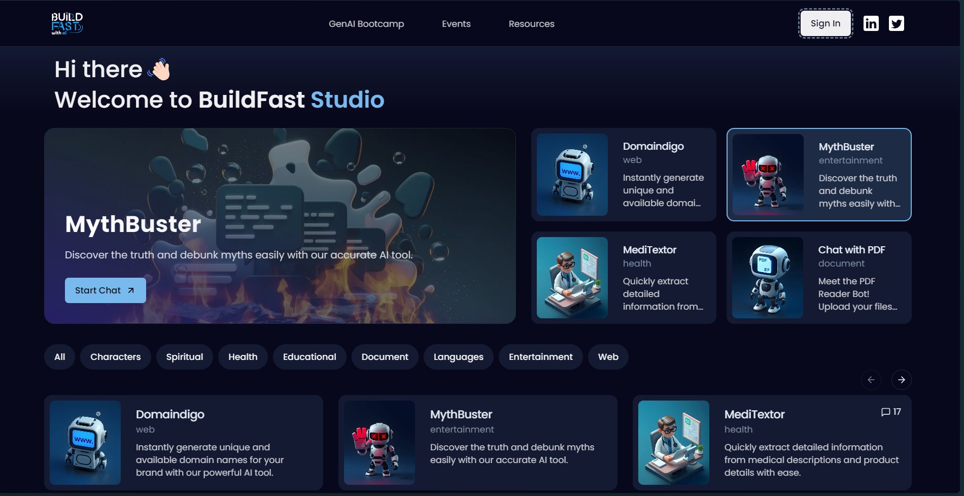 BuildFastWithAI's tweet card. BuildFast Studio is an Indian version of CharacterAI, contains a list of AI apps and tools that you can use freely.