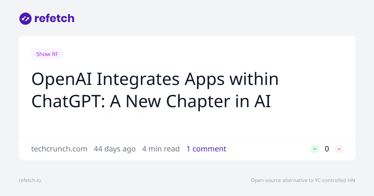 refetch_io's tweet card. Discussion about OpenAI Integrates Apps within ChatGPT: A New Chapter in AI Communication. Join the conversation on Refetch.
