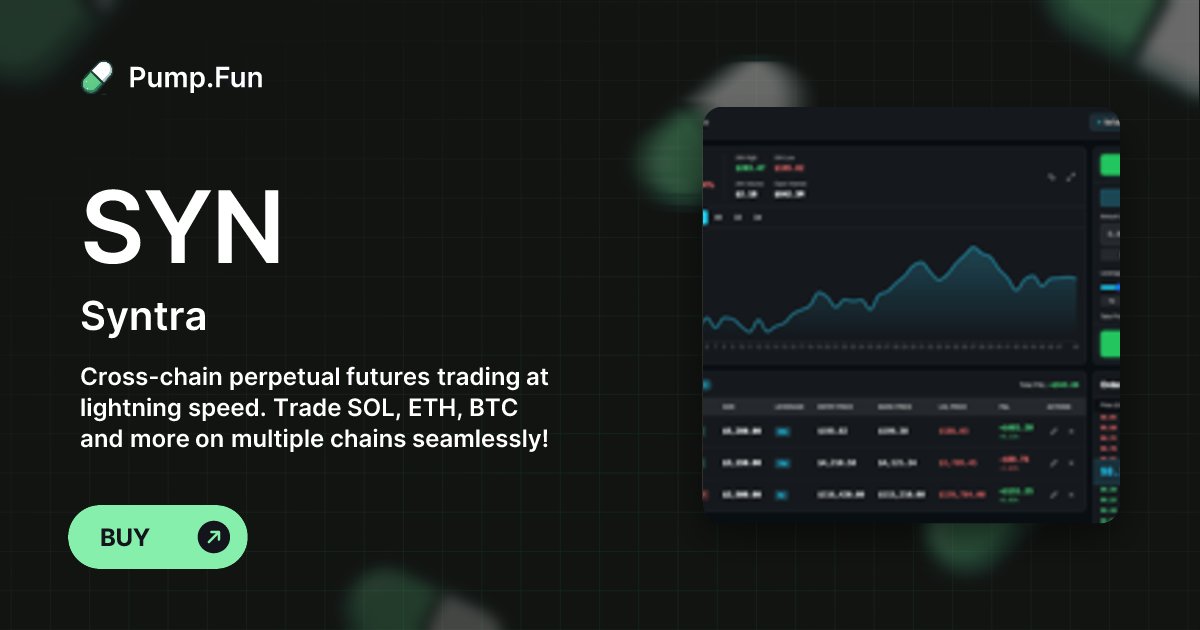 SyntraTrading's tweet card. Cross-chain perpetual futures trading at lightning speed. Trade SOL, ETH, BTC and more on multiple chains seamlessly!