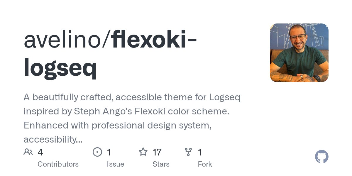 avelinorun's tweet card. A beautifully crafted, accessible theme for Logseq inspired by Steph Ango's Flexoki color scheme. Enhanced with professional design system, accessibility features, and performance optimizat...