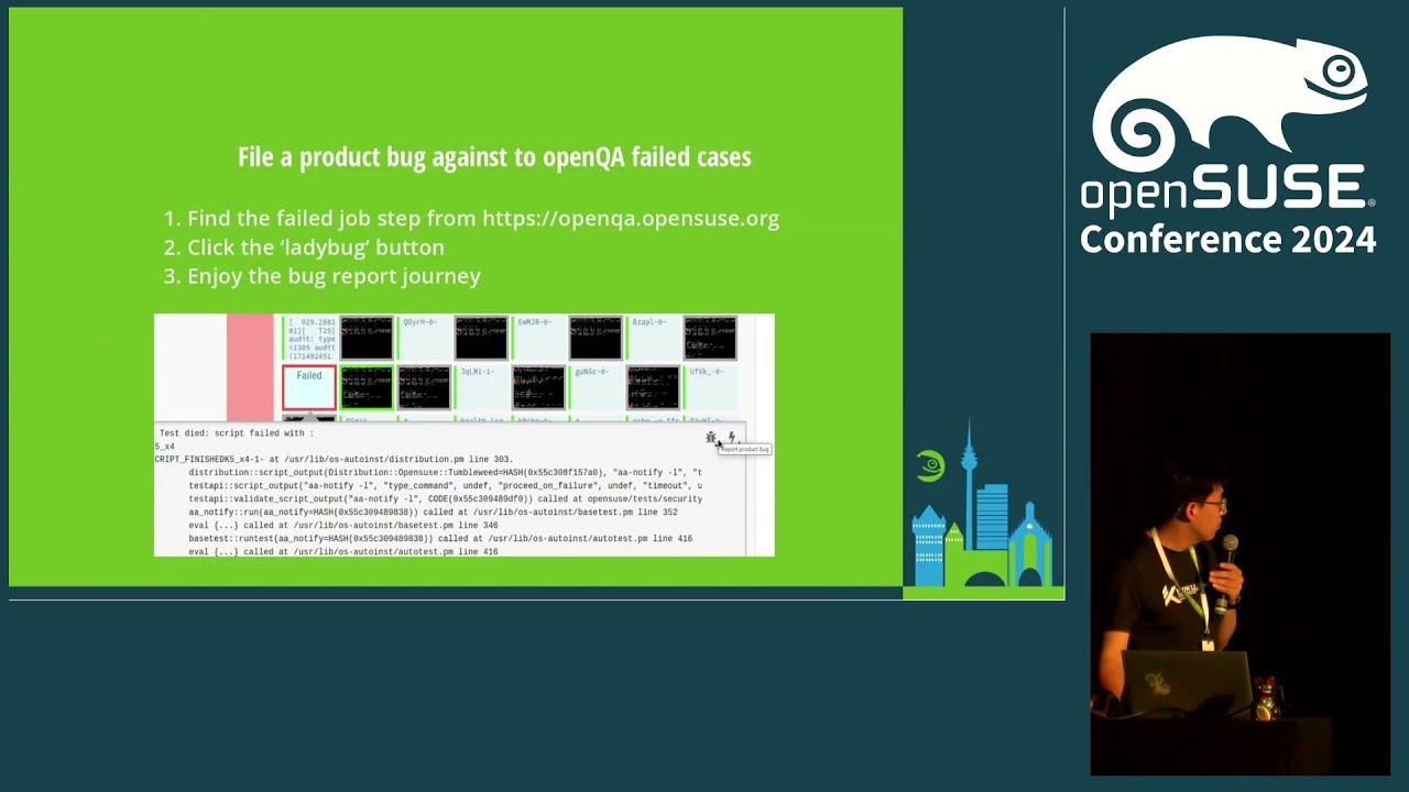 openSUSE's tweet card. openSUSE Conference 2024 - OpenQA - review jobs and file bug report