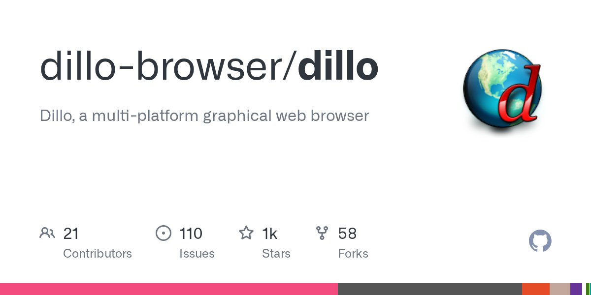 rmathew4tw's tweet card. Dillo, a multi-platform graphical web browser. Contribute to dillo-browser/dillo development by creating an account on GitHub.