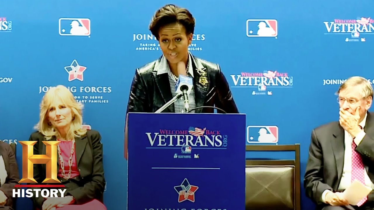 HISTORY's tweet card. Michelle Obama and Jill Biden's Joining Forces: Thank You Military...