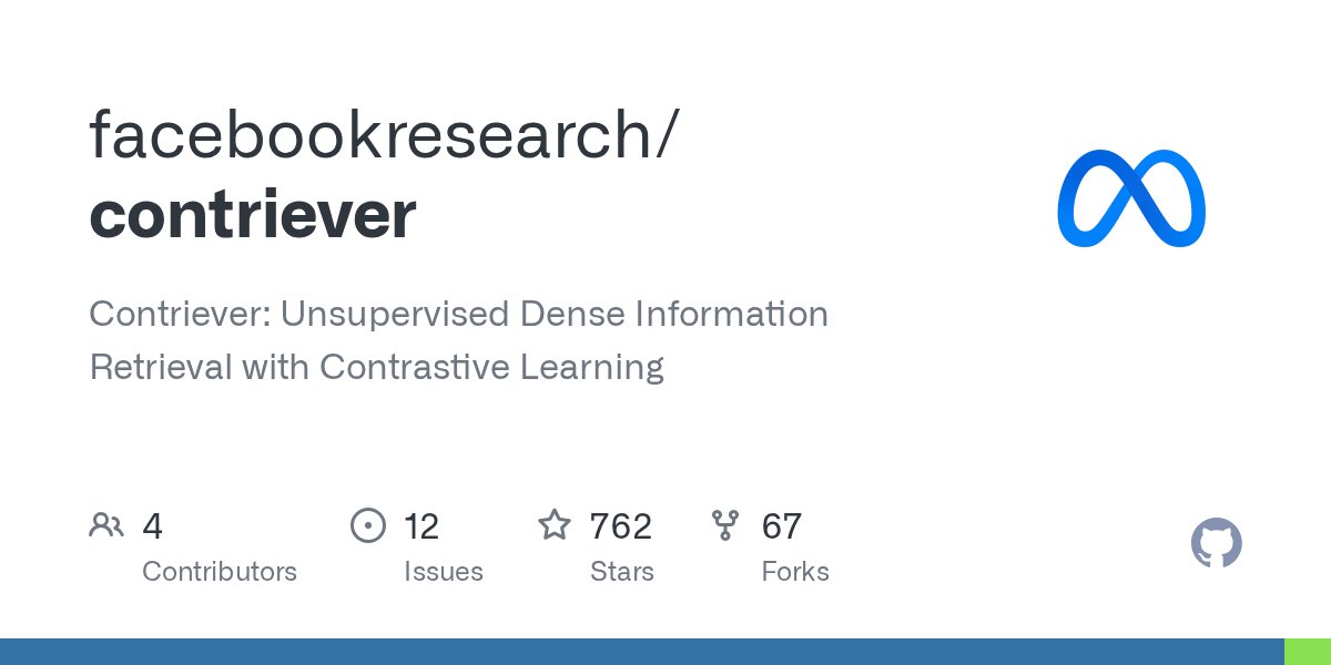 jobergum's tweet card. Contriever: Unsupervised Dense Information Retrieval with Contrastive Learning - facebookresearch/contriever