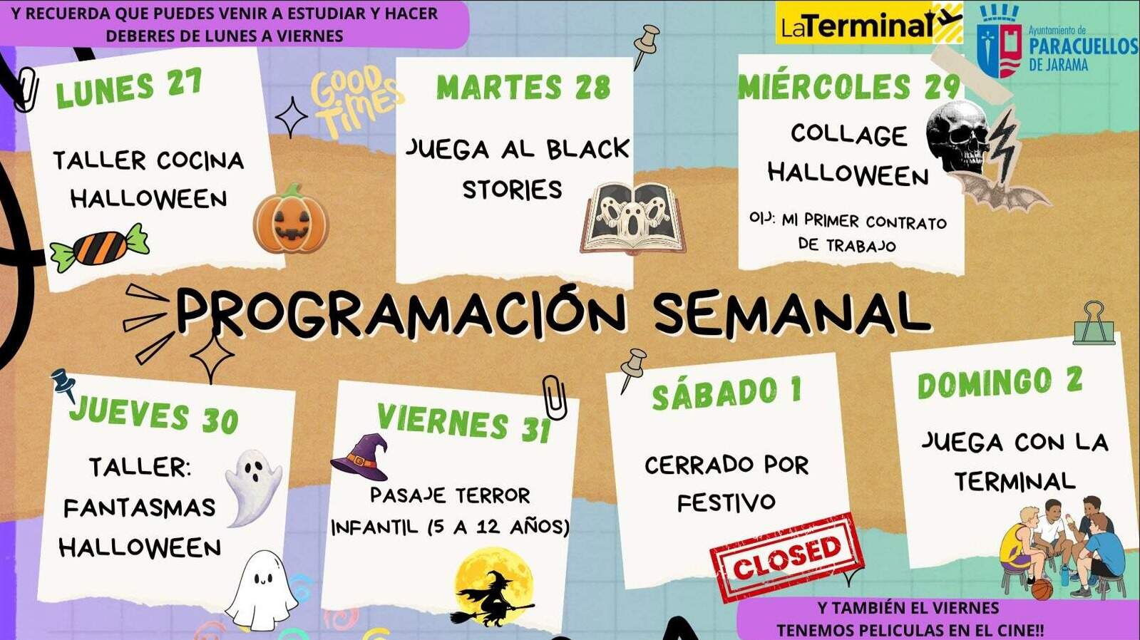eldiariodmadrid's tweet card. El Centro Joven La Terminal de Paracuellos de Jarama presenta talleres, juegos y un Pasaje del Terror del 27 de octubre al 2 de noviembre.