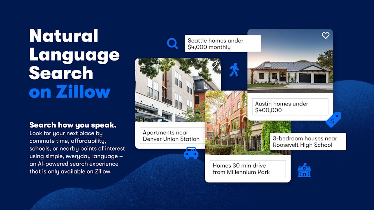 EchoTechDaily's tweet card. Zillow enhanced its AI search feature, so now you can sadly stare at even more overpriced homes. The update allows for conversational queries regarding commute distance and more.