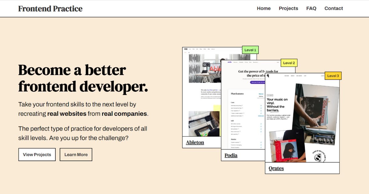 Jay52_TX's tweet card. Take your frontend skills to the next level by recreating real websites from real companies.