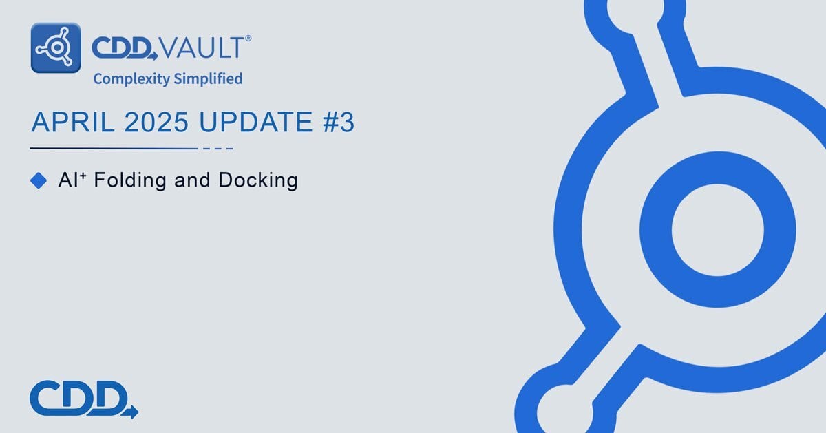 CDDVault's tweet card. CDD Update March #2 2025 Full Atom Layout of Macromolecules New Dataset for AI Similarity Searching Import Inventory Locations by Unique Box Names:
