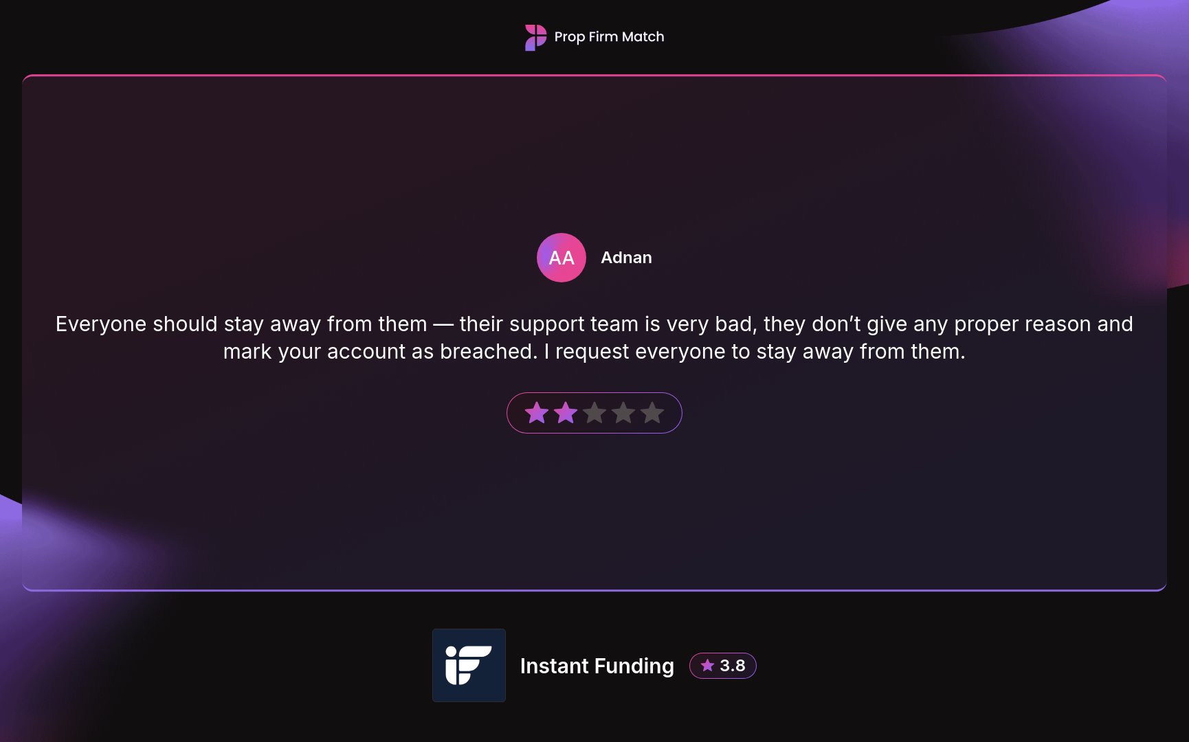 Adnanforexfx's tweet card. Check out my review for Instant Funding on PropFirmMatch.com