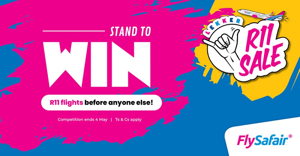 aidankew's tweet card. Our Lekker R11 Sale is around the corner, and you could be 1 of 3 people to skip the rush and book before the rest of SA even has a chance! To enter, tell us: which lekker destination would you fly...