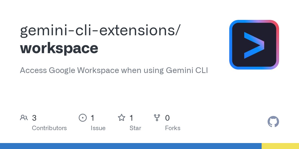 allen_hutchison's tweet card. Access Google Workspace when using Gemini CLI. Contribute to gemini-cli-extensions/workspace development by creating an account on GitHub.