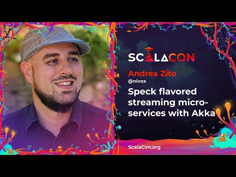 ScalaCon's tweet card. Speck flavored streaming micro services with Akka - Andrea Zito