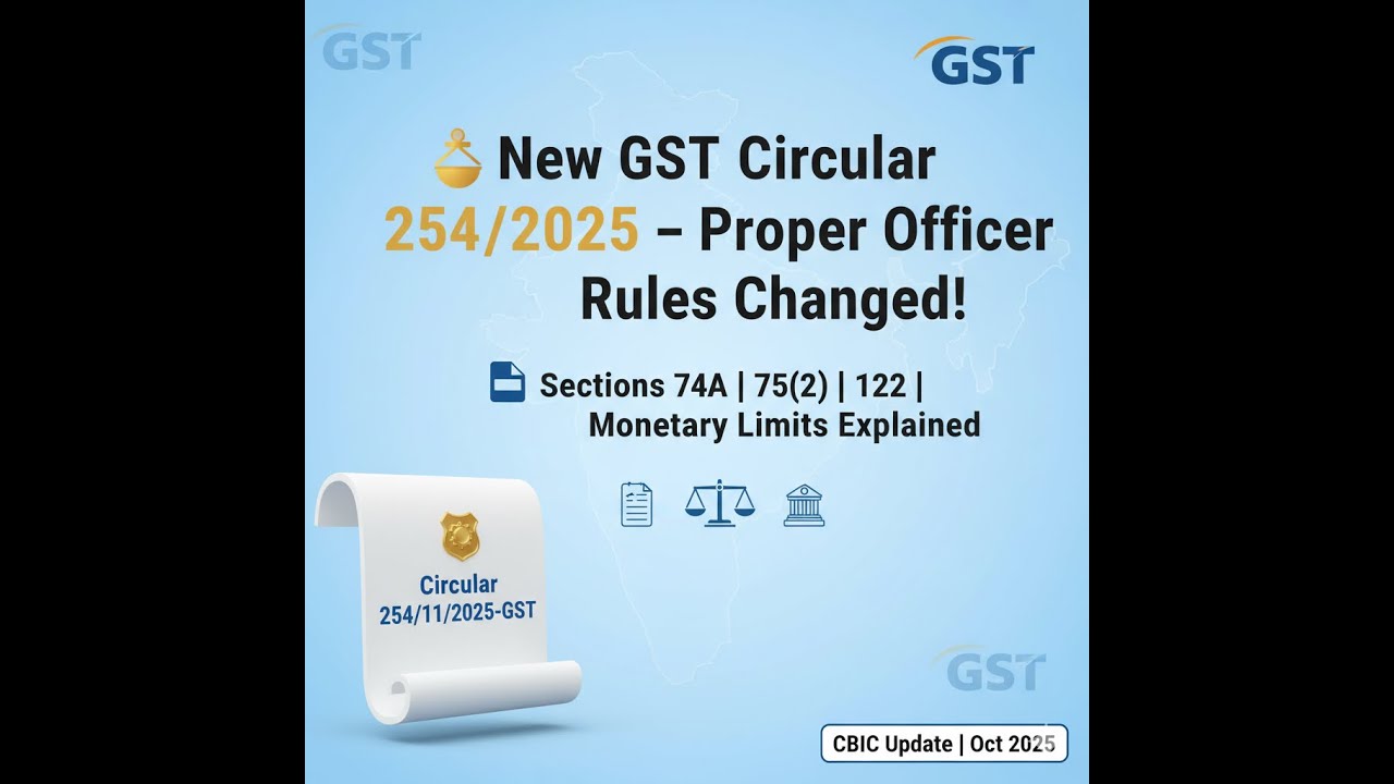 GuptaSaura95757's tweet card. Circular No. 254/11/2025-GST, Proper Officer for Sections 74A, 75(2),...