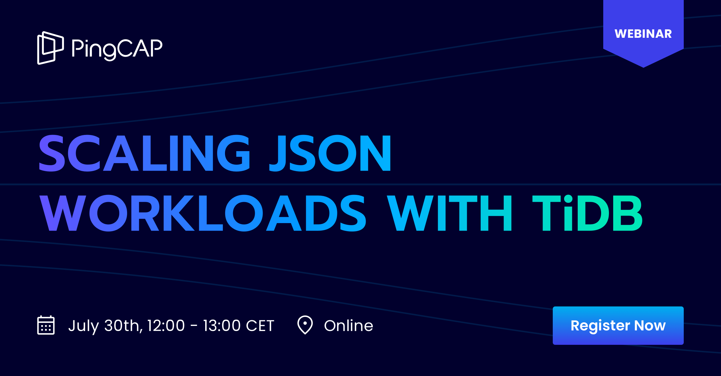 PingCAP's tweet card. in-depth exploration of managing JSON data with TiDB! Session is designed to provide insights into how TiDB's scalability works with Json.