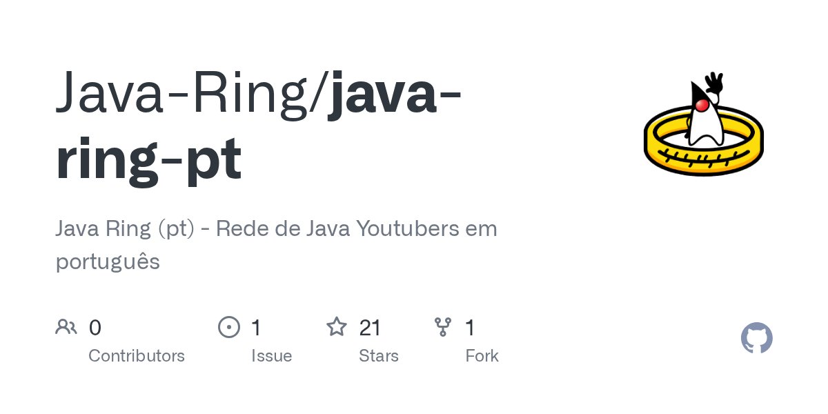 boaglio's tweet card. Java Ring (pt) - Rede de Java Youtubers em português - Java-Ring/java-ring-pt