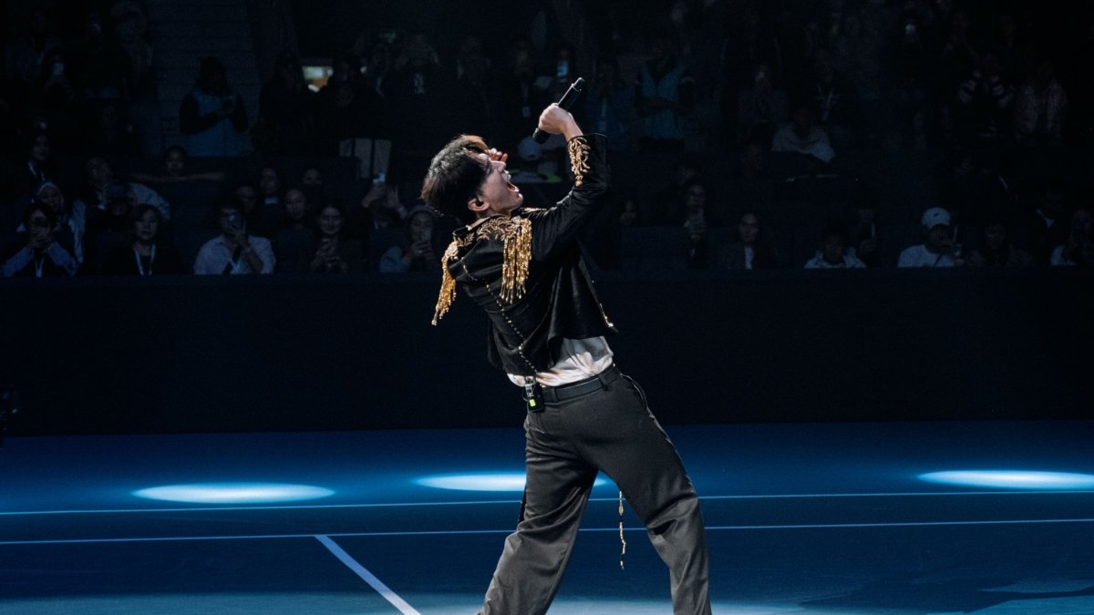 TheAstanaTimes's tweet card. Dimash Qudaibergen Premieres Song at ATP 250 Tennis Tournament in Almaty