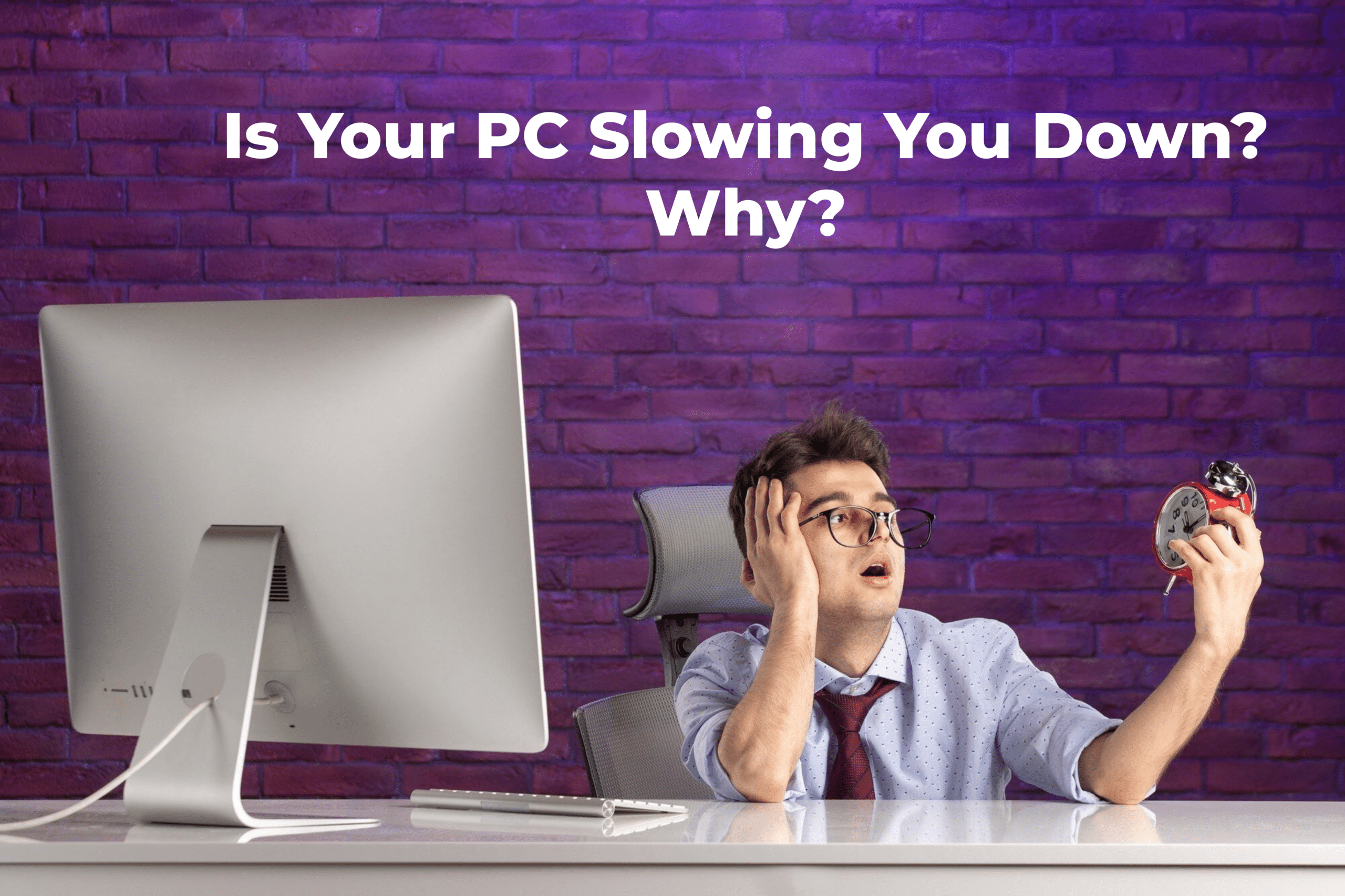 SynergyIT's tweet card. Discover common causes of a slow PC and effective solutions to boost performance. Learn how Synergy IT's DaaS services can keep your technology up-to-date.